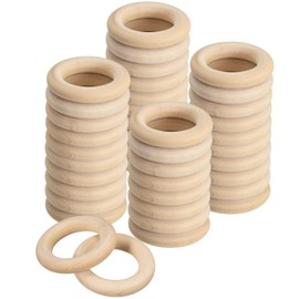TOP-VIGOR 50Pcs Natural Wood Rings, 30mm Unfinished Wooden Rings, Wooden Loops Rings Pendant Connectors for Macrame Loose Parts Play, DIY Arts and Crafts, Jewellery Making, Ornaments, Home Decor