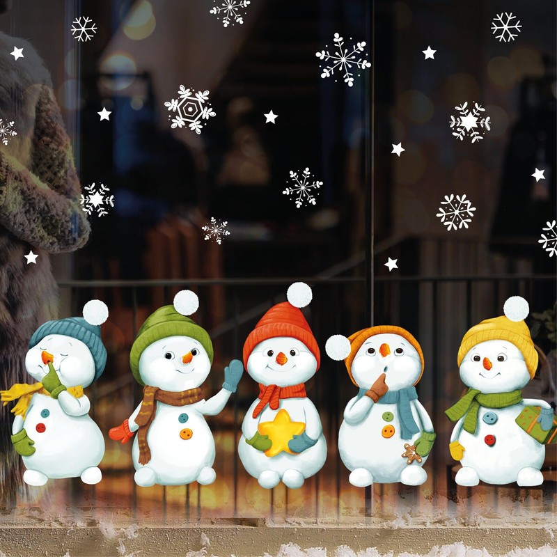 Reusable Window Clings Winter 5 Snowmen and Snowflakes Window Stickers