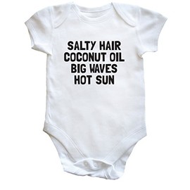 Hippowarehouse Salty Hair Coconut Oil Big Waves hot Sun Baby Vest Bodysuit (Short Sleeve) Boys Girls White