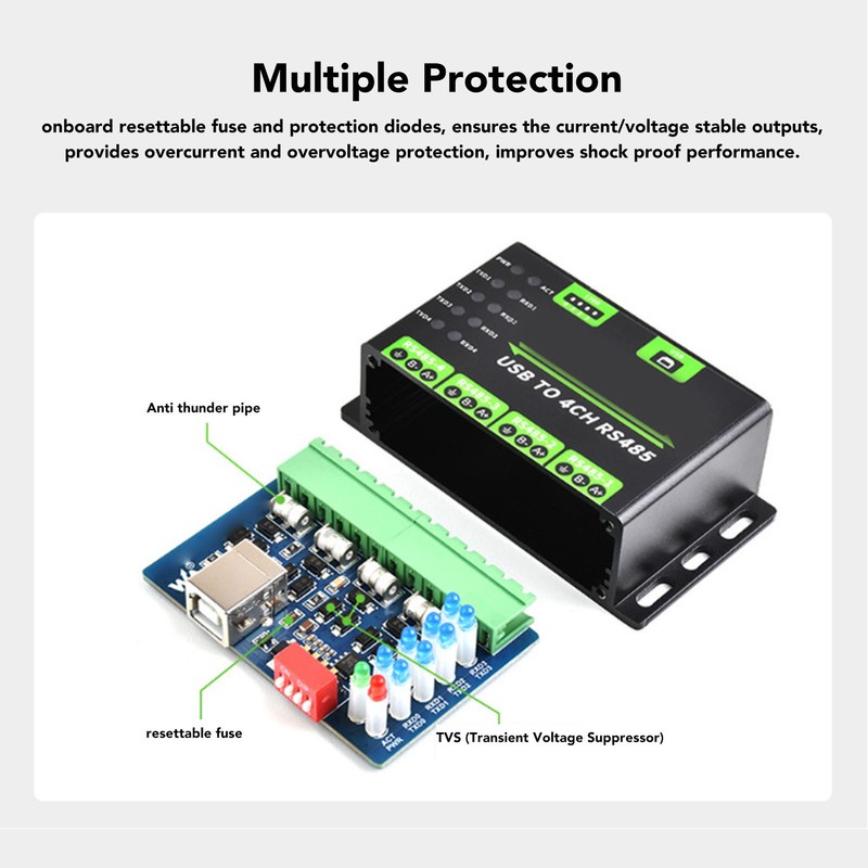 USB to 4CH RS485 Converter Onboard TVS Anti Thunder 120R