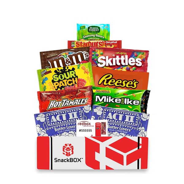 Redbox Movie Night Care Package with Popcorn, Candy and Movie Rental for College Students, Fathers Day, Gift Ideas, Birthday, Corporate Gifts and Finals (10 Items) From Snack Box