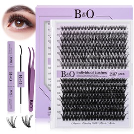 B&Quagen Cluster Lashes Kit 280pcs Natural Lashes Cluster Kit D Curl 40D Mix 9-16mm Diy Lash Extensions Kit with Lash Bond and Seal and Tweezers Reusable eyelash extension kit for beginner