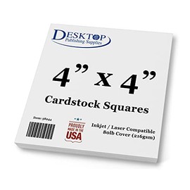 White Cardstock Squares - Square Card Stock Paper - Thick 80lb Cover - For Spin Art Refill, Scrapbooking, Invitations, & Crafts (4" x 4", 100 Pack)