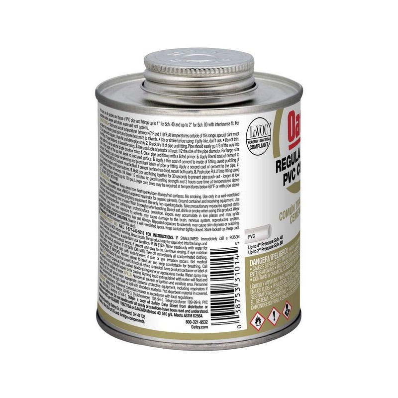 Oatey 31014 PVC Regular Cement, Clear, 16-Ounce