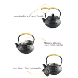 HwaGui - Mini Cast Iron Teapot with Infuser Small Tetsubin Black Tea Pot for One Set 300ml/10oz, 2 Cups of Tea