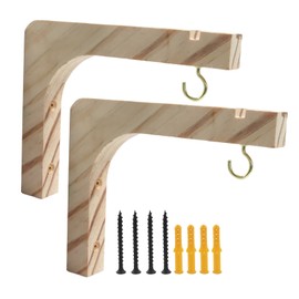 Rierdge 2 Pack Wooden Wall Hooks, 6 Inch Plant Hanger Wall Mounted Hanging Hooks Outdoor Hanging Shelves for Lanterns, Bracket, Wind Chimes, Patio Garden Decoration, Pine Original Color
