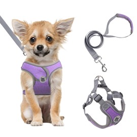 Plliocse Dog Harness and Lead for Walking, Escape Proof Vest Harnesses with Reflective Strips, Step-in Dog Harness for Small Dogs with1.5M Leash (Purple, Small)