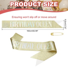 PATIKIL Birthday Girls Sash, Glitter Birthday Sash for Women Satin Queen Sash Party Decorations with Safety Pin for Party Gifts Favors, Gold Fantasy