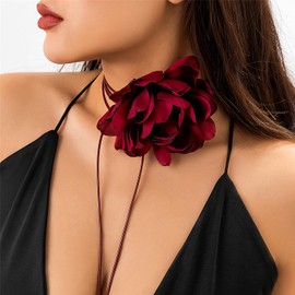 ALRNBY Choker Necklace for Women Roses Flowers Choker Red/Black/White Velvet Flowers Bracelet Prom Bridal Rhinestone Jewelry Gothic Spider Snake Necklace Trendy Gift (C11 Burgundy Floral)