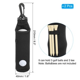 PATIKIL Golf Ball Carrying Bag Set of 2 Golf Tee Holder Pouch Portable Neoprene Golf Ball Holder with Clip for Men and Women Storage Gift Black