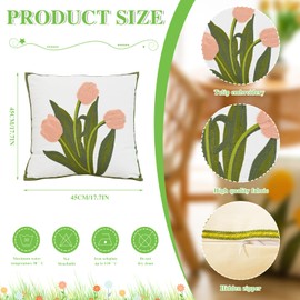 Cushion Cover 45 x 45 cm Spring Cotton Set of 2 Cushion Covers Floral Spring Decorative Cushion Covers Pink Boho Decorative Cushion Covers Cushion Tulip Sofa Cushion Cover for Home Decoration (Pink)