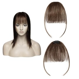 100% Human Hair REMY Air Fringe Clip In Side Thin HUMAN Hair Fringe (Medium Brown)