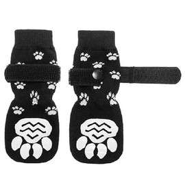 4Pcs Anti-Slip Dog Socks - Double Side Non-Slip Paw Protector for Hardwood Floors,Prevent Licking,Dog Booties,Dog Shoes for Hot/Cold Pavement (Black, Large)