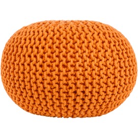 Mark&Day Pouf Ottoman, Harmannsdorf Texture Bright Orange Round Pouf Foot Rest for Living Room, Bedroom and Boho Home Decor (14"x20"x20")