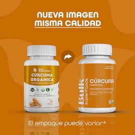 BULK SUPERFOODS - Capsulas de Cúrcuma - 60 Cápsulas 500mg c/u - Suplemento Alimenticio 100% Natural - Sin Gluten - Apto para Dieta Keto