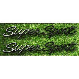 2Pcs Script Super Sport Emblems 3D Front Side Badge Nameplate Letter Compatible with Chevy Impala SS 1965 1966 (Glossy Black)