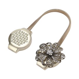 Magnetic Crystal Flower Curtain Clip Tieback Belt Holder Stretch for Home Office Decoration (Bronze)