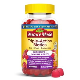 Nature Made Triple-Action Biotics, Gut and Immune Health Support, Digestive Probiotics for Women and Men, Prebiotic Fiber Gummies, 48 Gummies, 24 Day 