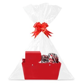 Tuanse 30 Pcs Basket for Gift Empty DIY Bulk Gift Basket Kit with Handle Kraft Cardboard Tray with 30 Bag 30 Bow Market Tray for Birthday Wedding Party Gift(Red,9.8 x 6.7 x 4.3 in)