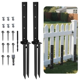 Fence Post Repair Kit, Fence Post Anchor Kit for Repairing Tilted Broken Wooden Fence Post, Stakes, Anchor Ground Spike Heavy Duty Steel, 2 (Pack), Black