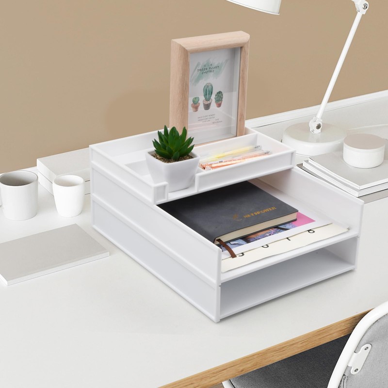 Wisebom 3-Tier Letter Tray Organiser Stackable, Plastic A4 Paper Trays,