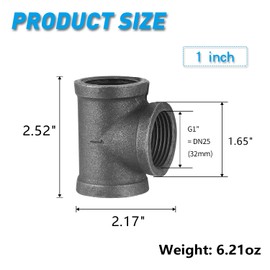 Home TZH 1" Pipe Fitting Tee, 20 Pack DN25 Threaded Gray Cast Malleable Iron Tee for Steampunk Vintage Shelf Bracket DIY Plumbing Pipe Decor Furniture (20, 1")
