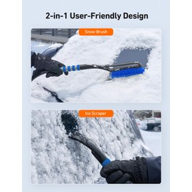 AstroAI 2 Pack 27" Snow Brush and Ice Scrapers for Car Windshield, Detachable Snow Scrapers with Ergonomic Foam Grip for Cars, Trucks, SUVs (Heavy Duty ABS, PVC Brush, Orange)