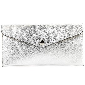 modamoda de - P03 Italian Women's Wallet Real Leather Long, silver