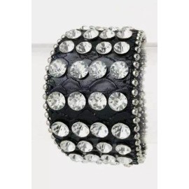 Unbranded Black Leather Snap Bracelet with 4 Line of Clear Stones ( TB 4016 )