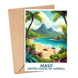 ShelbyShops Maui Island Travel Greeting Card - 5 x 7 inches - Multicolor Tropical Scenery - Unisex-Adults Maui Hawaii Connection