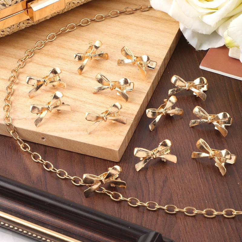 10pcs Gold Bow Small Hair Clips, Elegant Metal Bow Hairpins