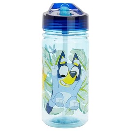 OM SUPPLIES Bluey Characters Reusable Small Ecozen Durable Plastic Bottle with Built in Handle for Easy Carry BPA Free 475ml School Lunch Kids Childrens Includes Half Size 12pcs Pencil Set (Bluey)