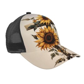 Funny Baseball Hat for Women Men, Dad Cap Trucker Hat Adjustable Fit for Summer Sport Travel Beach - Cross Sunflower Hummingbird