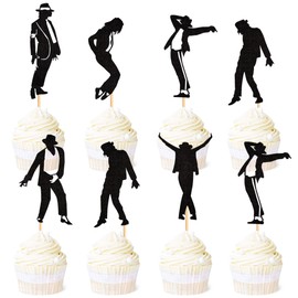 Blumomon 30 pezzi Toppers per cupcake danzere jazz con glitter nero, decorazioni per cupcake a tema musica, accessori per la decorazione di torte per feste di compleanno a tema musicale