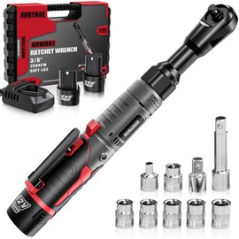 Alloyman 3/8" Cordless Ratchet Wrench Set, 60FT-LBS(80N.m) Electric Ratchet, 12V Extended Power Socket Wrench Set with Variable Speed, 6 Sockets, LED Light, 1/4" Adapter,1/2" Adapter,2 Batteries