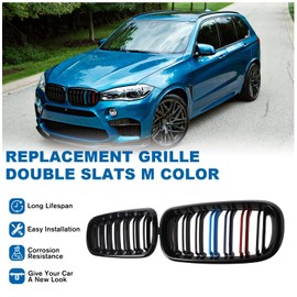 BILLDIO Grill Gloss Black M Color Compatible with 2014-2018 X5 F15 X6 F16（ABS M Color Gloss Black Kidney Grille，Double Slats）