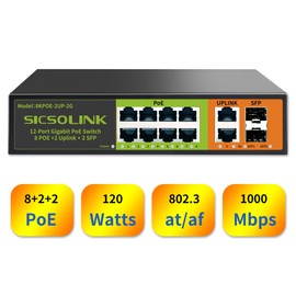 8 Ports Gigabit PoE+ Switch with 2 Uplink & 2 SFP Ports,1000Mbps PoE Ethernet Unmanaged Network Switch,120W, Plug & Play, Suitable for Access Point-AP and PoE Surveillance Camera