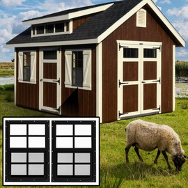 2 Pack White Shed Windows 14" x 21" Flush Mount Window with Tempered Glass and Fiberglass Screen for Chicken Coop Sheds Barns Playhouse (Brown)