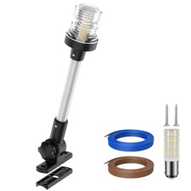 Obcursco Boat Stern Lights, 2NM 360° LED Anchor Light, IP67 Waterproof Bimini Top Lighting, Fold-Down White Navigation Lighting for Pontoon, Marine, Yacht, and Fishing Boats(12'' Vertical Swing)