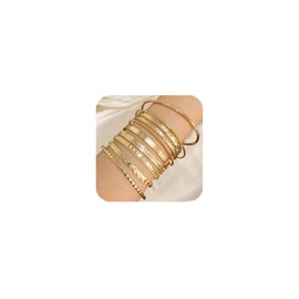 Uwiyo 10PCS Gold Bangle Bracelets for Women, Stackable Gold Bangles Indian Bangles for Womens Girls Jewellery Accessories for Wedding Birthday Party Costume (Golden Set 4)