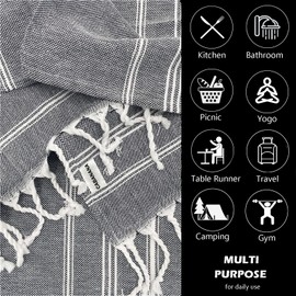 cabanana Cotton Turkish Hand Towel - Set of 2 | Boho Kitchen Tea Towels, 30 x 20 Inches Thin Decorative Bathroom Towel (Black)