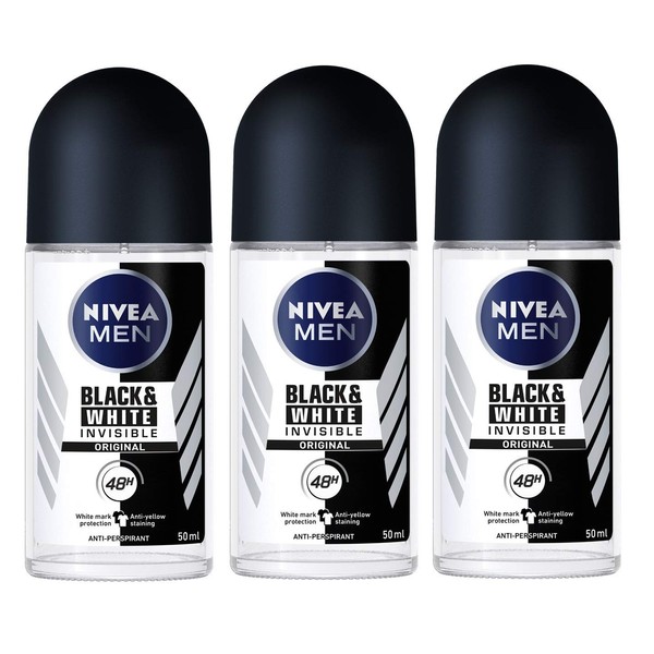 Nivea for Men Deodorant Roll On 1.69 Oz (Invisible B&W Power) Pack of 3