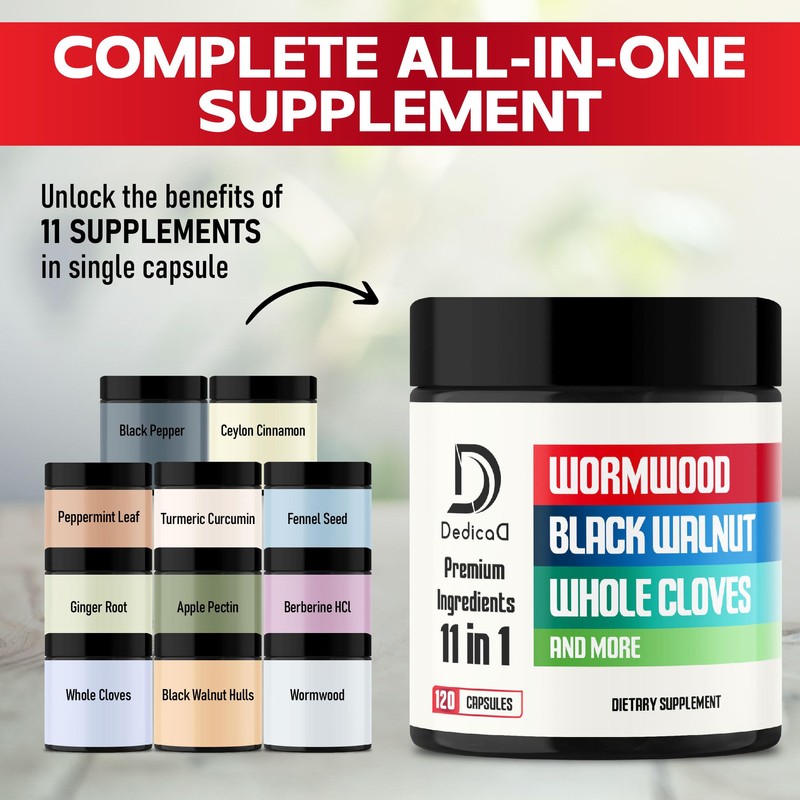 DEDICAD Wormwood Supplement - 120 Capsules Extracted from Black Walnut,