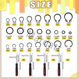 Mardatt 499Pcs 8mm to 22mm C-Clips External Internal Retaining Ring Set with Rubber Metric Ring Kit and Precision Hook Set for Automotive Hydraulic Plumbing Maintenance