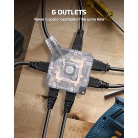 DEWENWILS Cable de extensión para exteriores de uso rudo de 25 pies, 6 salidas con interruptor de encendido/apagado y cubierta de silicona impermeable