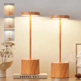 Kakanuo Wooden Rechargeable Cordless Lamp - Touch Control, 3 Color Temperature, LED Outdoor Wireless Lamp, Battery Operated Lamps, Stepless Dimmable, Set of 2