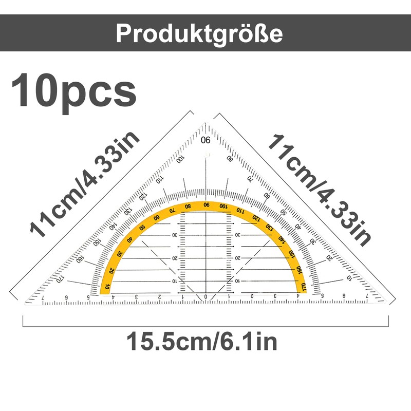 Set of 10 Geometry Triangle, Plastic Set Square, Flexible Set