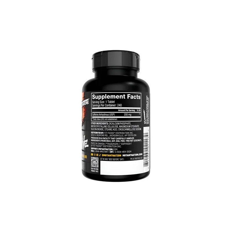 Cafeina Mutant Caffeine (240 Tabletas) Cafeina Sin Sabor