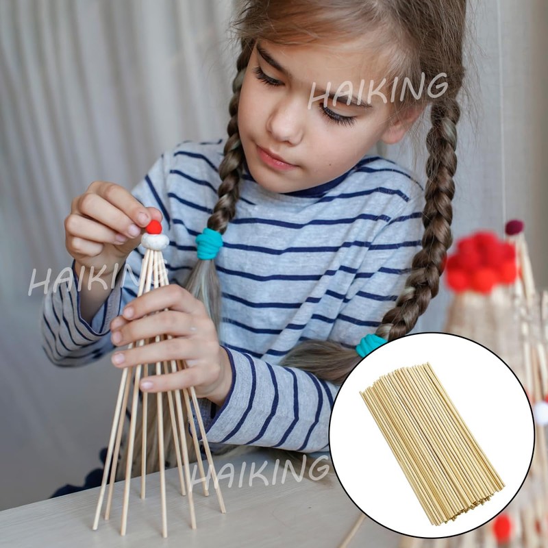 HAIKING Bamboo Dowel Rods, 100 PCS Round Unfinished Wooden Craft