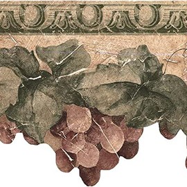 CONCORD WALLCOVERINGS ™ Wallpaper Border Vintage Fruits Pattern Grapes Leaves for Kitchen Dining Area Cottage, Beige Green Brown, 15 ft by 7 in KT73361DC